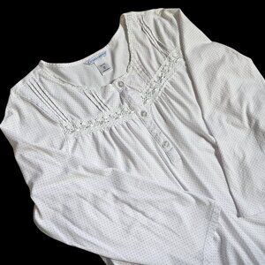Cuddledown 100% Peru Pima Cotton Nightgown White Pink Dots Women's Medium Sleep